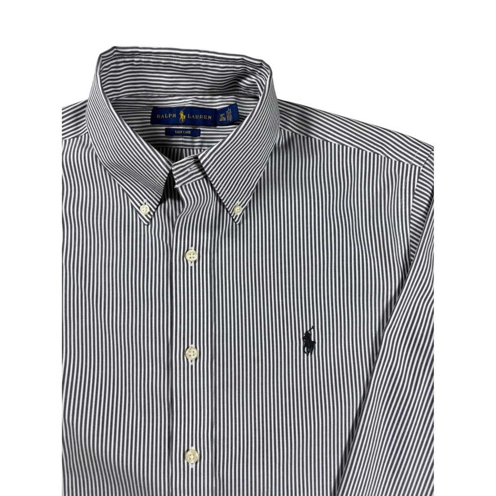 Ralph Lauren Easy Care Mens Dress Shirt 15.5 32/33 Gray White Stripe Button Down